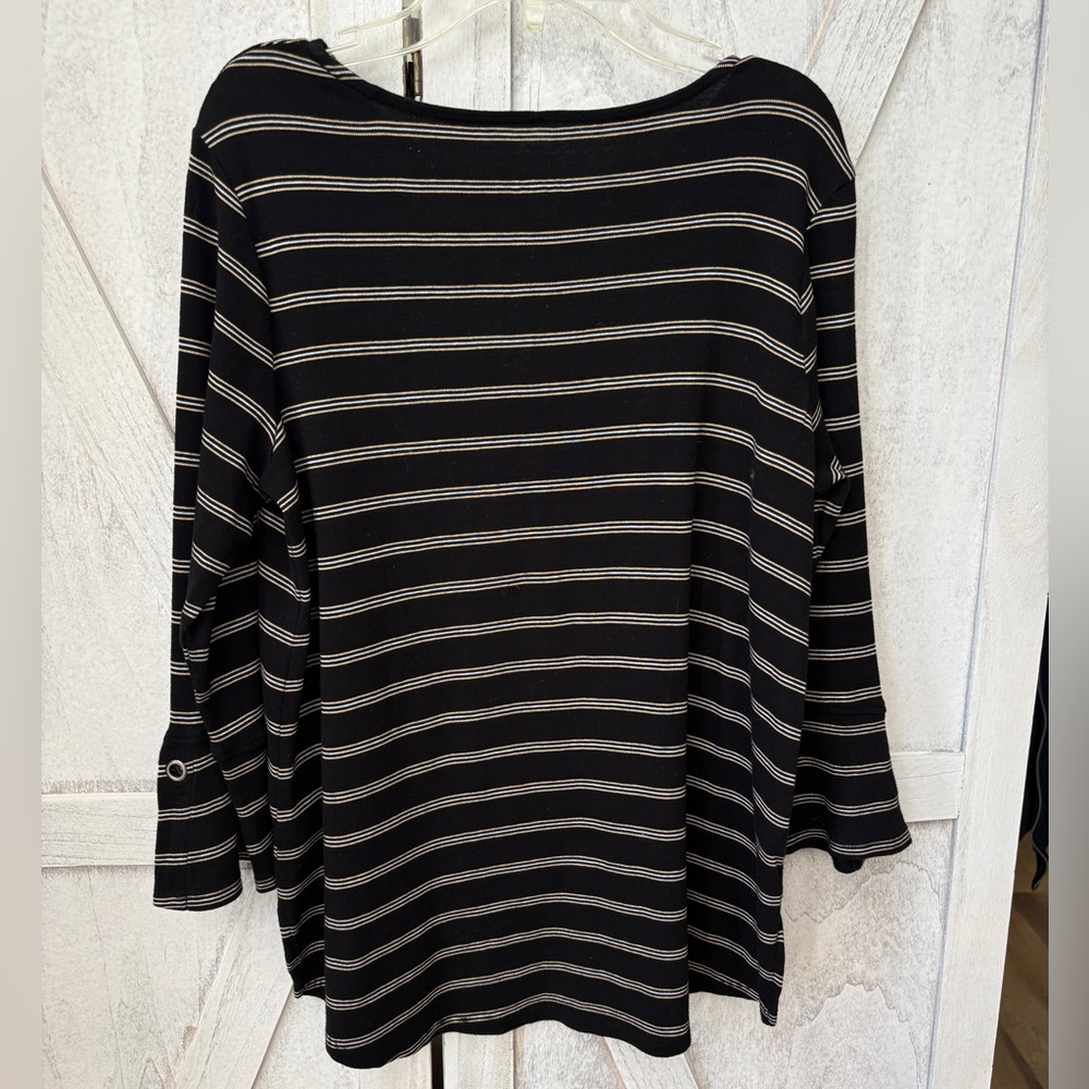 J. Jill Striped Top Women’s Small Black & White Pima Cotton - Picture 2 of 7